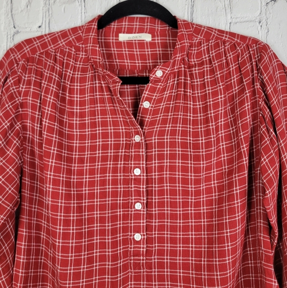Doen Holde rouge red cottage plaid long sleeve button front shirt top - Picture 7 of 14
